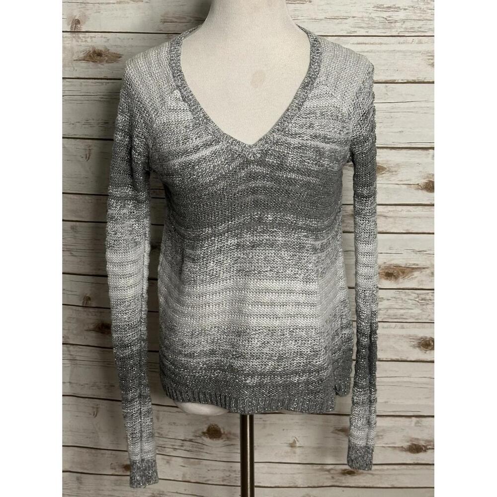 Hollister grey/white metallic ombre striped V-neck long sleeve sweater Size M